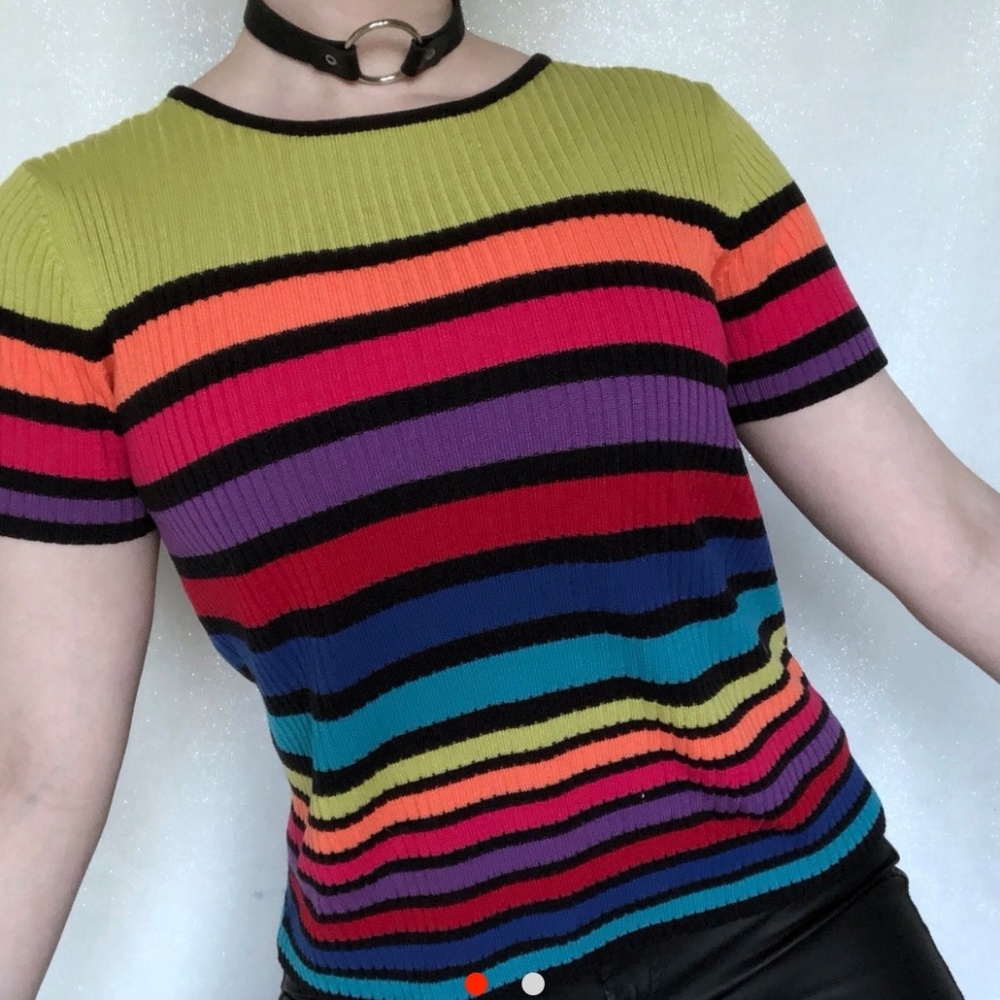 Vintage | Rainbow Striped Ribbed Top M - Picture 2 of 8